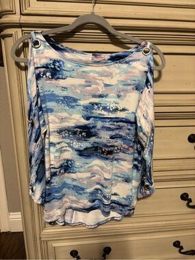 Cable & Gauge Blue, Navy & White Cold-Shoulder Grommet Top